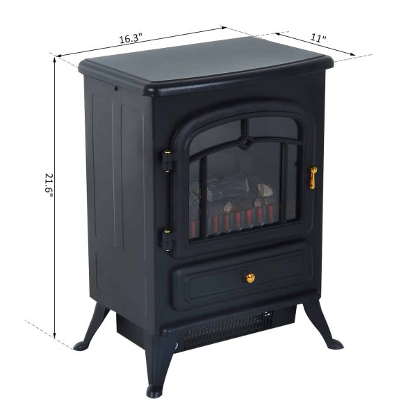 16" 750W /1500W Adjustable Electric Fireplace Free Standing Fire Flame Stove Heater - Black 3