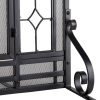 2-Door Floral Fireplace Fire Screen with Beveled Glass Panels, Black 5