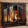 2-Door Floral Fireplace Fire Screen with Beveled Glass Panels, Black 7