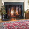 2-Door Floral Fireplace Fire Screen with Beveled Glass Panels, Black 8