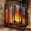 2-Door Large Floral Fireplace Fire Screen with Beveled Glass Panels, Black 8