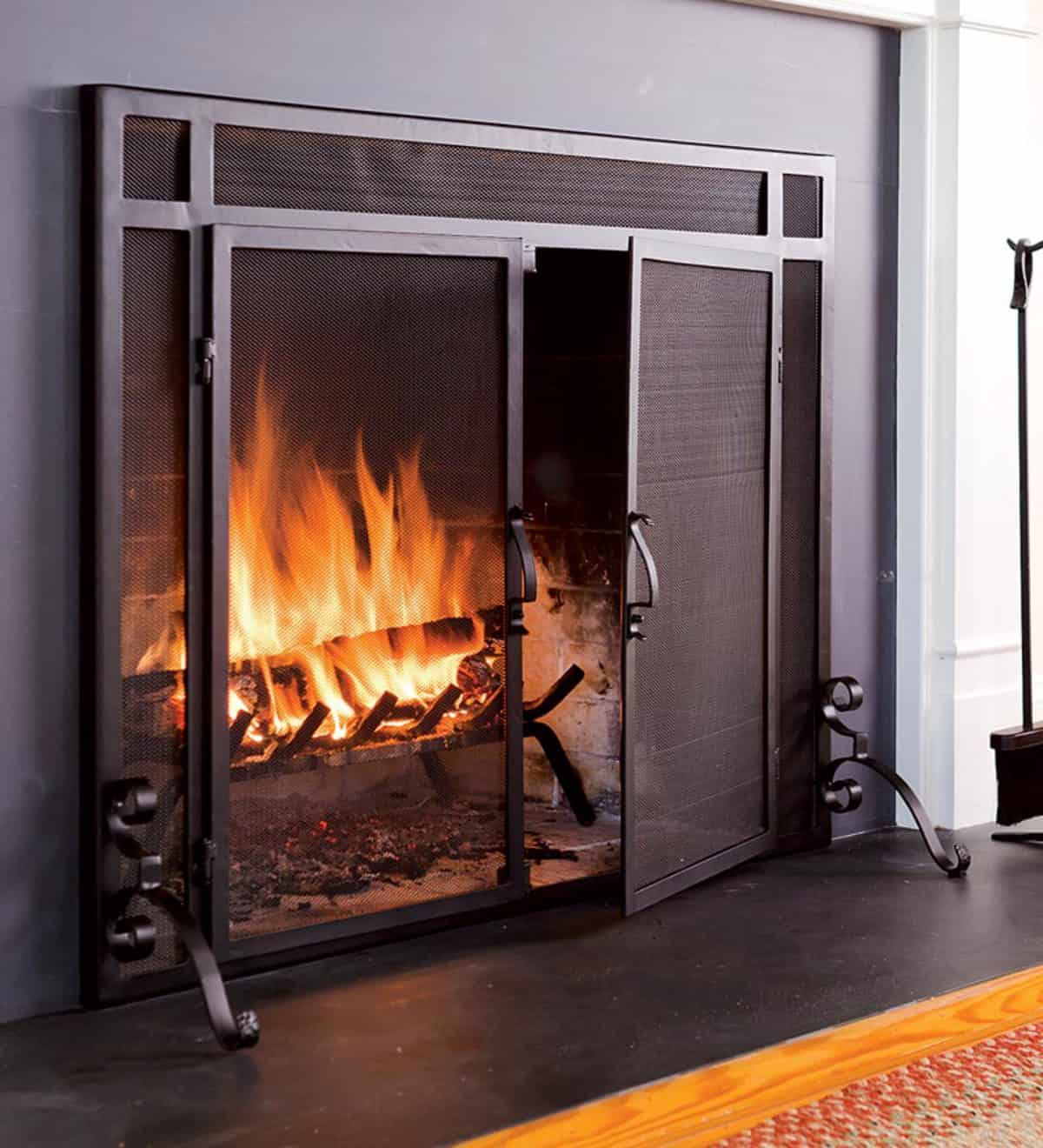 2-Door Steel Flat Guard Fireplace Fire Screen, Bronze - Fireplacess.com