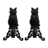 2 Piece Fireplace Tool Set with 37 Inch Poker & Iron Andiron Cat with Reflective Glass Eyes in Black 3
