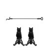 2 Piece Fireplace Tool Set with 37 Inch Poker & Iron Andiron Cat with Reflective Glass Eyes in Black