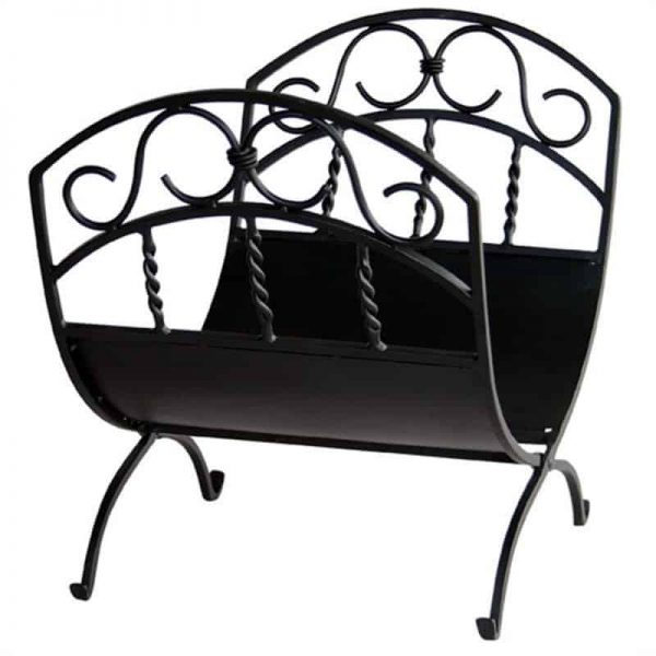 2 Piece Fireplace Tool Set with 37 Inch Poker with Key Handle & Wrought Iron Log Rack in Black 2