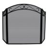 2 Piece Fireplace Tool Set with Cast Iron Cats & Fold Arch Top Screen in Black 4