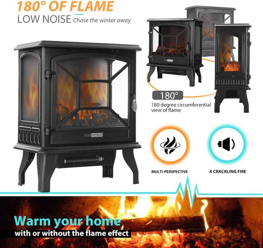 23 Inch 1400W Portable Free Standing Electric Fireplace Stove Heater