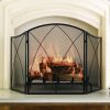 3 Panel Fireplace Screen Cover Guard Mesh Steel Heavy Duty Arched Design Black