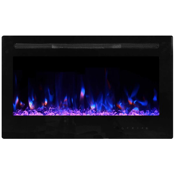 36" Recessed Mounted Electric Fireplace Insert with Touch Screen Control Panel, Remote Control, 750/1500W, Black 7