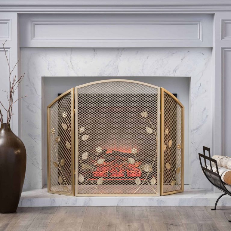 41 Gold Contemporary Single Paneled Fireplace Screen Fireplacess Com   41quot Gold Contemporary Single Paneled Fireplace Screen 768x768 