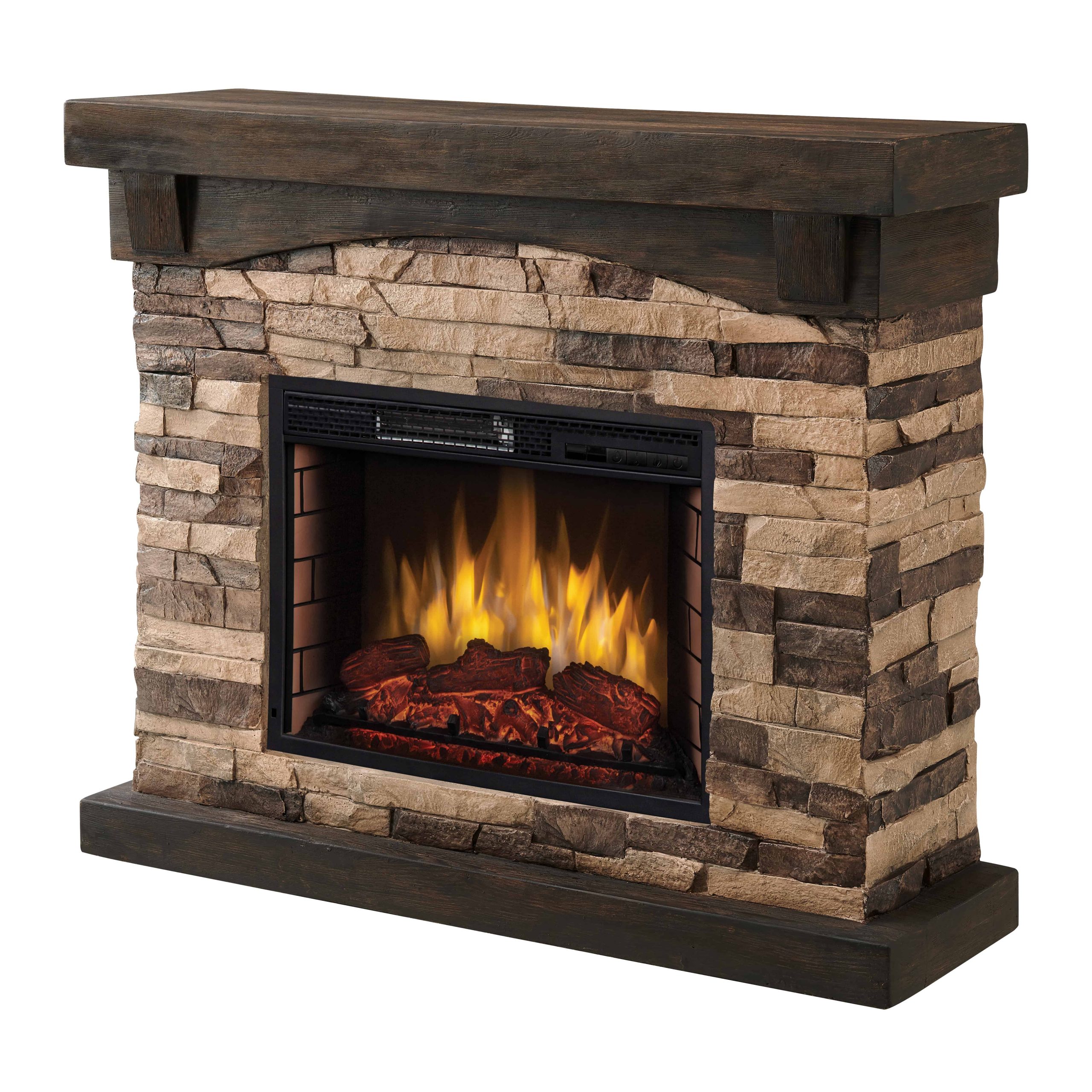 42 Sable Mills Electric Fireplace Tan, Faux Stone Gas Fireplaces