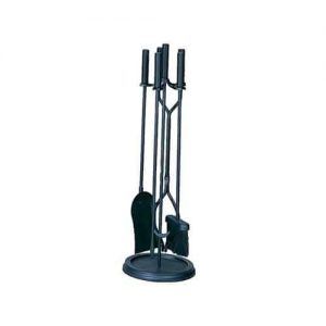 5 Pc Black Fire Set With Barrel Handles And Stand