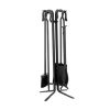 5 Pc Black Iron Fire Set With Crook Handles And Stand