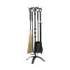 5 Pc Black Iron Fire Set With Twisted Handles And Stand