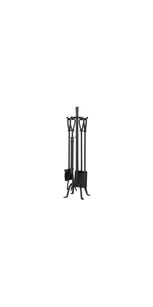 5 Pc Black Wrought Iron Fire Set w Loop Handle Tools