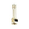 5 Pc Polished Brass Fire Set On Pedestal With Ball Handles