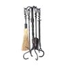 5 Pc Rust Finished Iron Fire Set w Stand & Twisted Handles