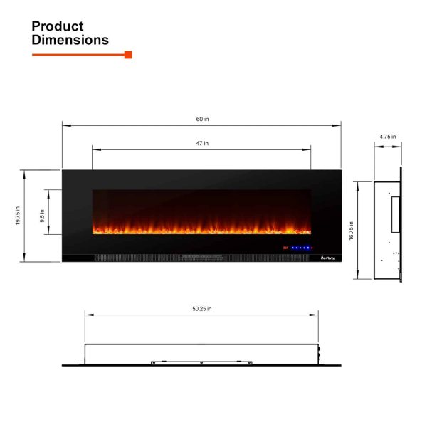60" Ultra-slim LED Wall-mount Electric Fireplace w/ 9 Color Ambiance Options by e-Flame USA 2