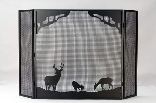 62"W X 40"H Deer At Dawn Folding Fireplace Screen 38521