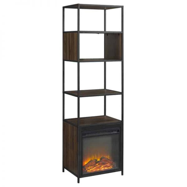 70" Metal and Wood Tower Fireplace - Dark Walnut 1