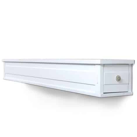 72 In. X 10 In. Mantel With Hidden Drawer In White Wood Grain