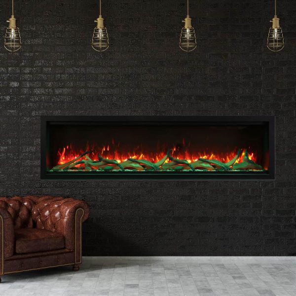 74" Extra Tall Clean Face Symmetry Electric Fireplace w/Rustic Logs 1