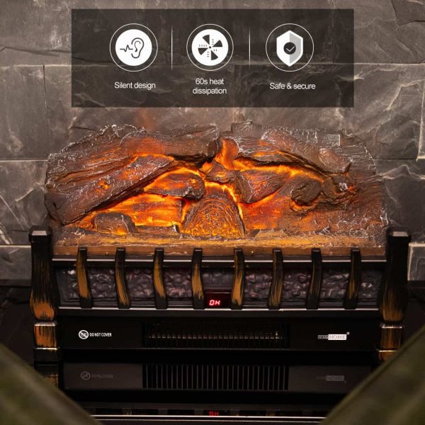 750/1500W Electric Fireplace Log Insert Heater Remote Controller Golden 4