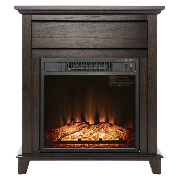 AKDY FP0095 27" Electric Fireplace Freestanding Brown Wooden Mantel Firebox Heater 3D Flame w/ Logs 2