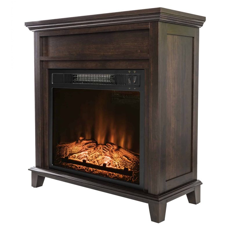 AKDY FP0095 27" Electric Fireplace Freestanding Brown Wooden Mantel Firebox Heater 3D Flame w/ Logs