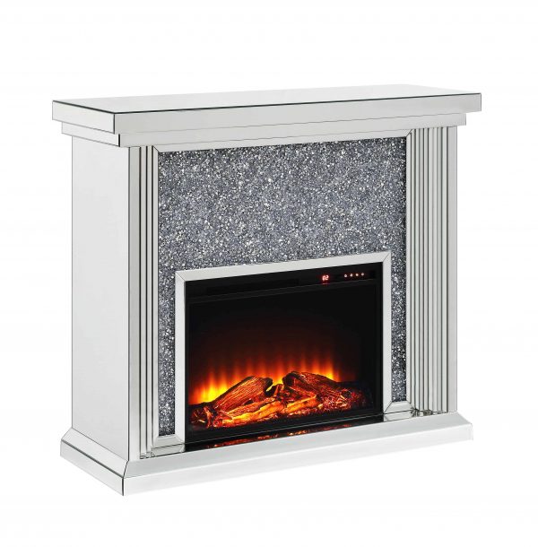 Acme Noralie Fireplace in Mirrored and Faux Diamonds 3