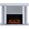 Acme Nowles Wooden Frame Fireplace in Mirrored and Faux Stones 10