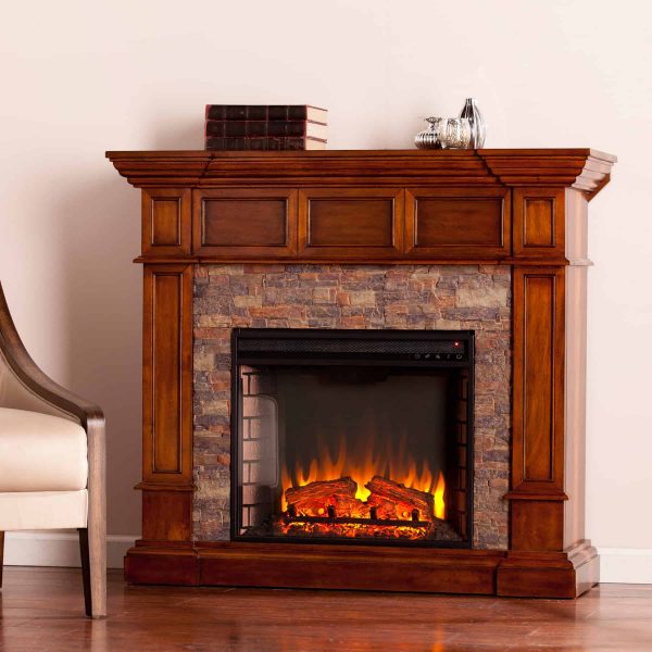 Addao Corner Electric Fireplace with Faux Stone