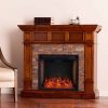 Addao Smart Convertible Fireplace w/ Faux Stone - Buckeye Oak