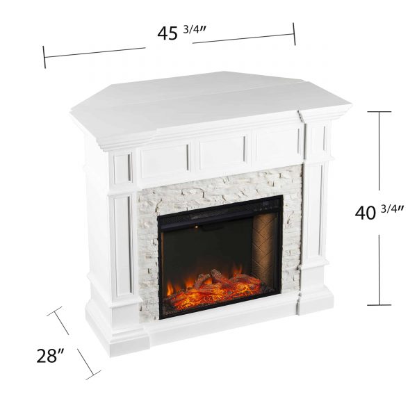 Addao Smart Convertible Fireplace w/ Faux Stone – White 1