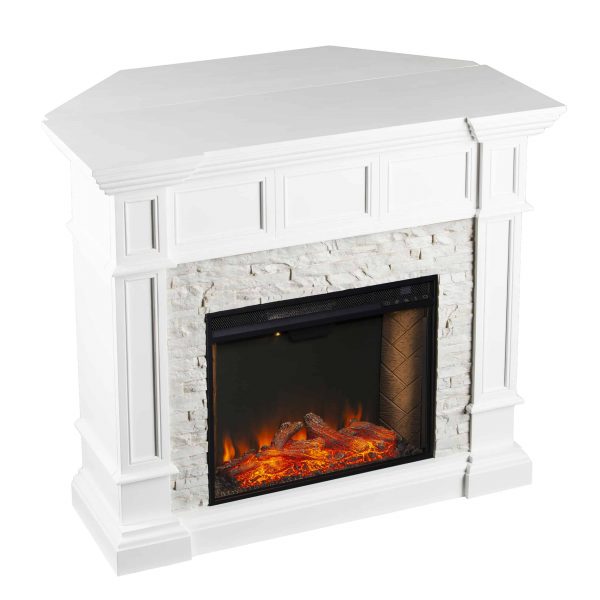 Addao Smart Convertible Fireplace w/ Faux Stone – White 2