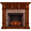 Aiden Corner Electric Fireplace with Faux Stone, Buckey Oak 8