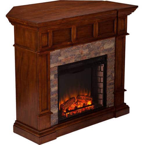 Aiden Corner Electric Fireplace with Faux Stone, Buckey Oak 4