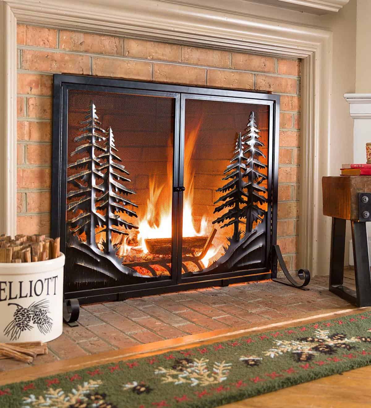 Alpine Large Heavy Duty Steel Fireplace Fire Screen with Doors 