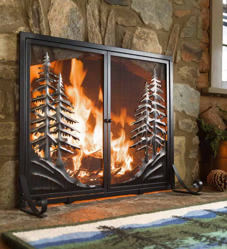 Alpine Large Heavy Duty Steel Fireplace Fire Screen with Doors