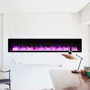 Amantii Symmetry Series 88-Inch Built-In Electric Fireplace with Black Steel Surround