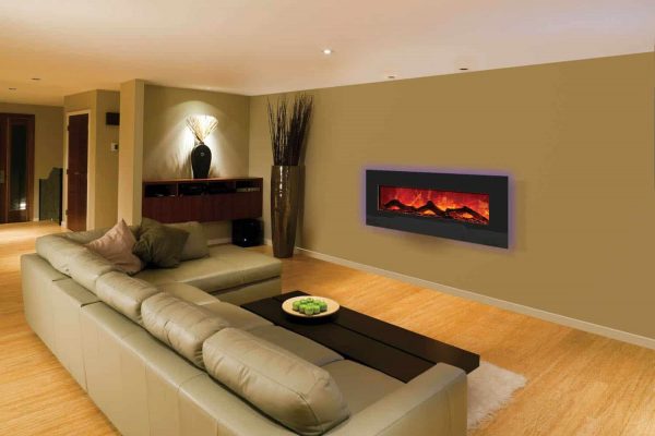 Amantii WM-BI-48-5823 48 In. Electric Fireplace With 58 x 23 In. Black Glass & Back Light 1