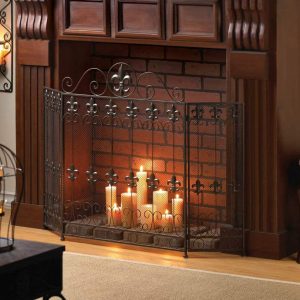 Decorative Iron French Revival Fireplace Screens Black