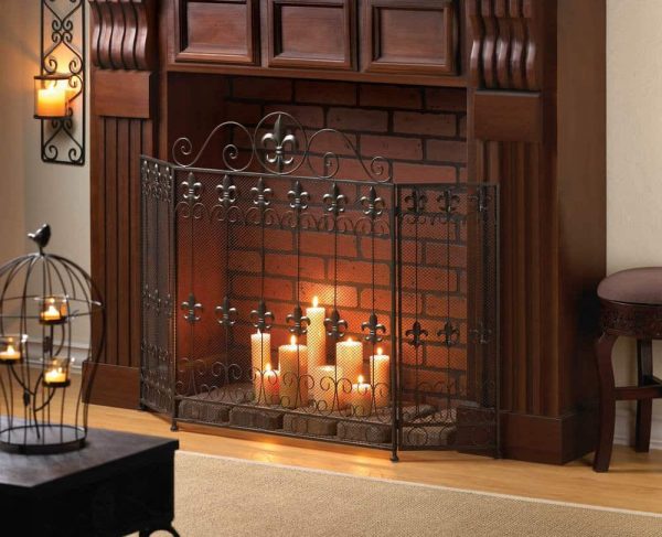 Decorative Iron French Revival Fireplace Screens Black