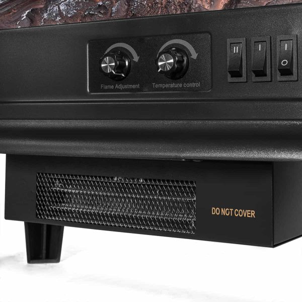 Barton 1500W Electric Stove Heater Infrared Quartz Fireplace 3D Flame Log Stove Firebox, Black 3