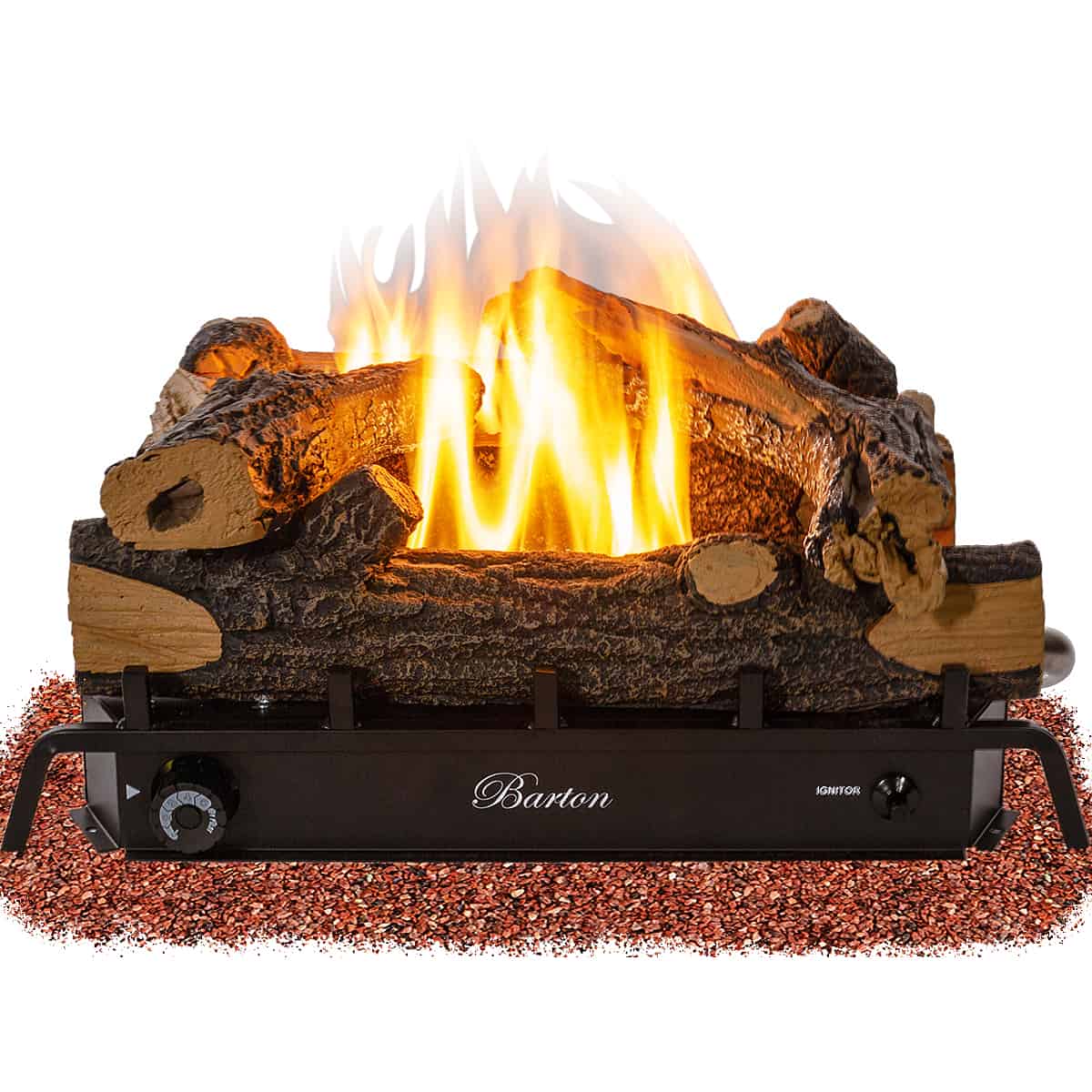 Barton 18 Inch Fireplace Log Grate Split Oak Vent Free Natural Gas ANSI Certified Burner Adjustable Flame 