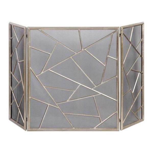 Beaumont Lane Modern Fireplace Screen in Antiqued Silver