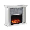 Benzara BM196008 Wood & Mirror Electric Fireplace with Faux Crystals Inlay