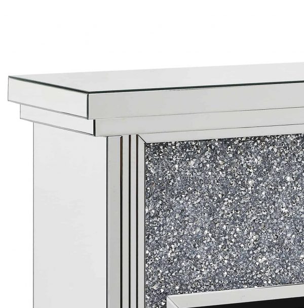 Benzara BM196008 Wood & Mirror Electric Fireplace with Faux Crystals Inlay, Clear & Black 1