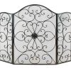 Benzara Scroll Patterned 3- Panel Metal Fire Screen With Double Bar for Fire Place