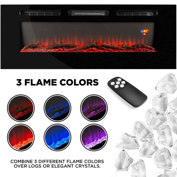 Best Choice Products 1500W 40in Electric Fireplace Heater Recessed and Wall Mounted w/ Remote, Logs, Crystal Stones 1